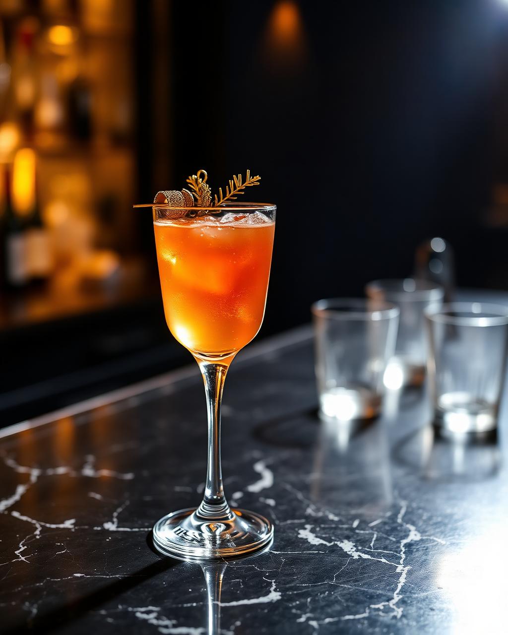 Signature cocktail on dark marble