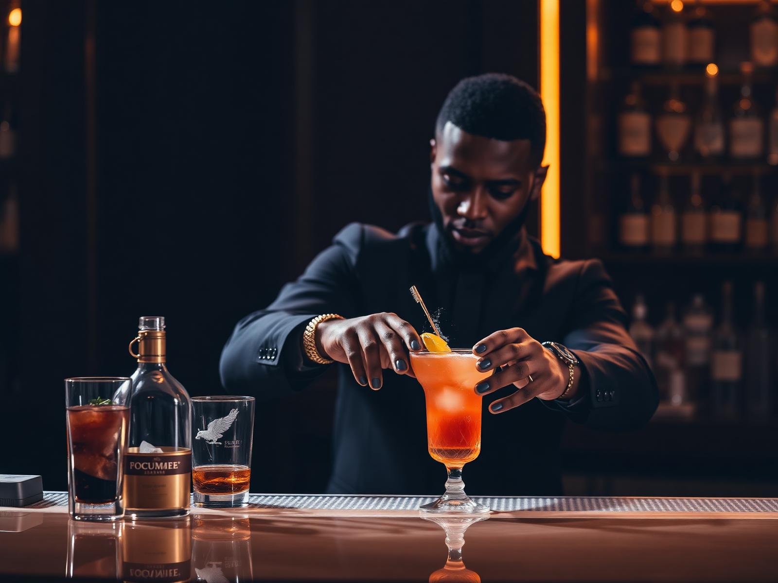 Professional bartender crafting a cocktail